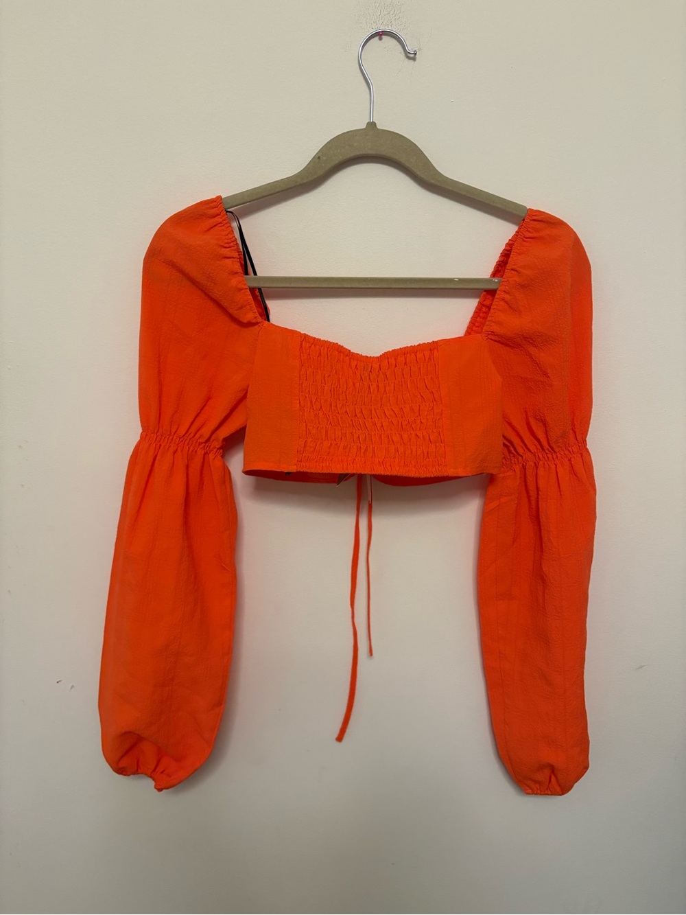 NWT H&M Orange Tie-Front Puff Sleeve Crop Top coquette whimsical size XS - Picture 4 of 4